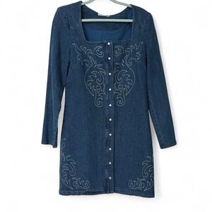 Avec Les Filles Blue Long Sleeve Denim Dress